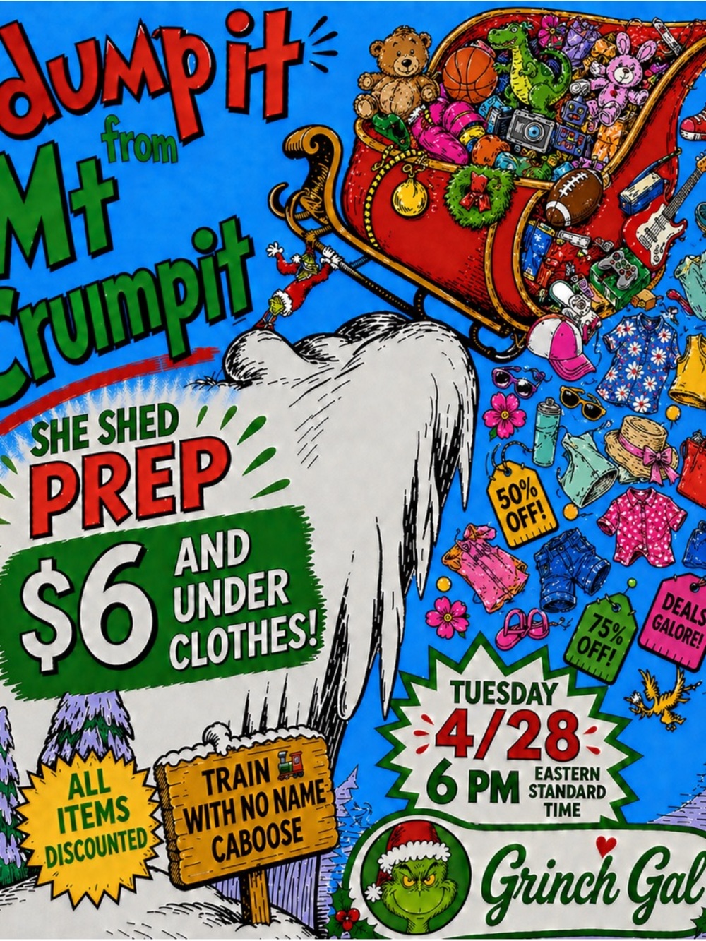 Dr. Seuss The Grinch 'Dump It from Mt. Crumpit' Poster - Bright Blue Pop Art